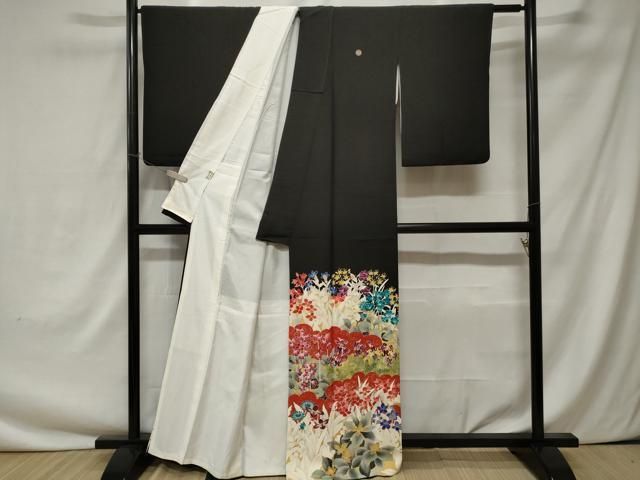 平和屋着物 豪華黒留袖 駒刺繍 草花文 正絹 ev