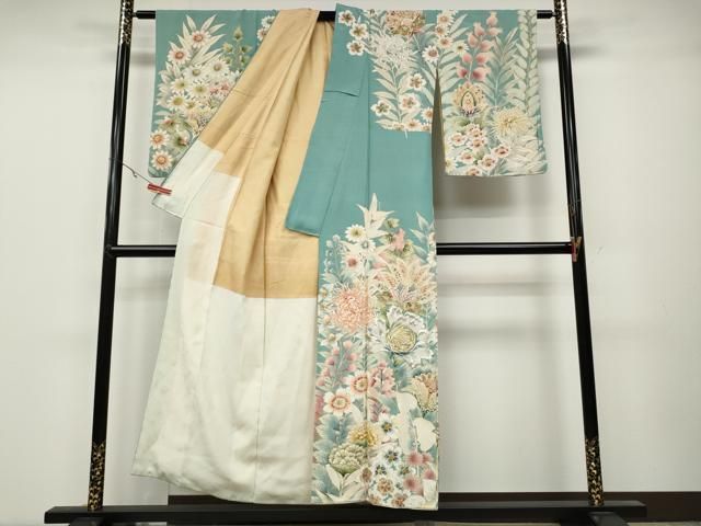 平和屋着物 アンティーク 大正ロマン 訪問着 刺繍 更紗花文 金彩 正絹 ut