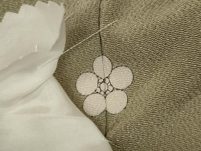 平和屋着物●松尾光琳 色無地 白橡色 鬼しぼ縮緬 正絹 ♥ ut