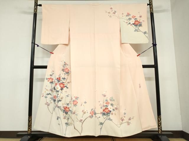 平和屋着物○訪問着 本手描き友禅 枝花文 暈し染め 正絹 逸品