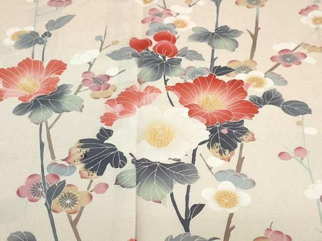 平和屋着物○訪問着 本手描き友禅 枝花文 暈し染め 正絹 逸品