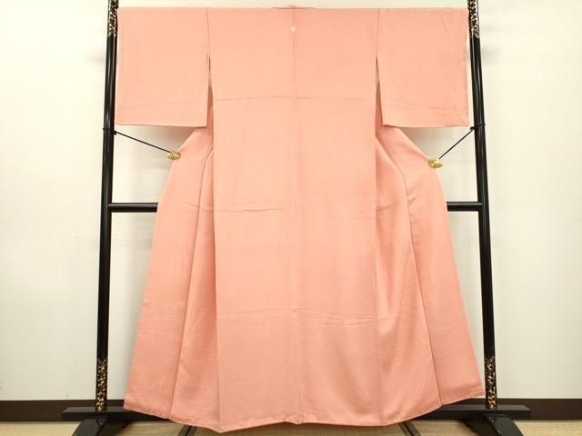 平和屋着物 上質な色無地 松葉地紋 珊瑚色 正絹 fe