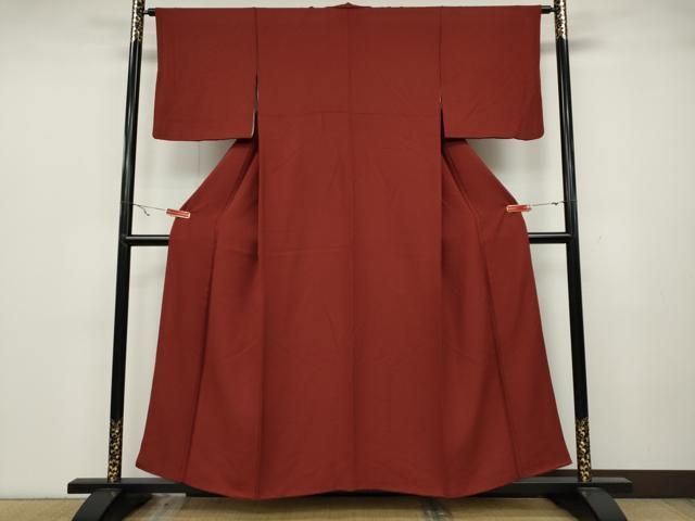 平和屋着物 上質な色無地 紋意匠 銀朱色 正絹 ut