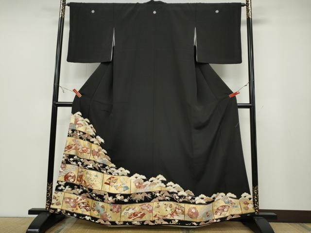 平和屋着物 豪華黒留袖 駒刺繍 几帳扇面花文 金彩 正絹 ut