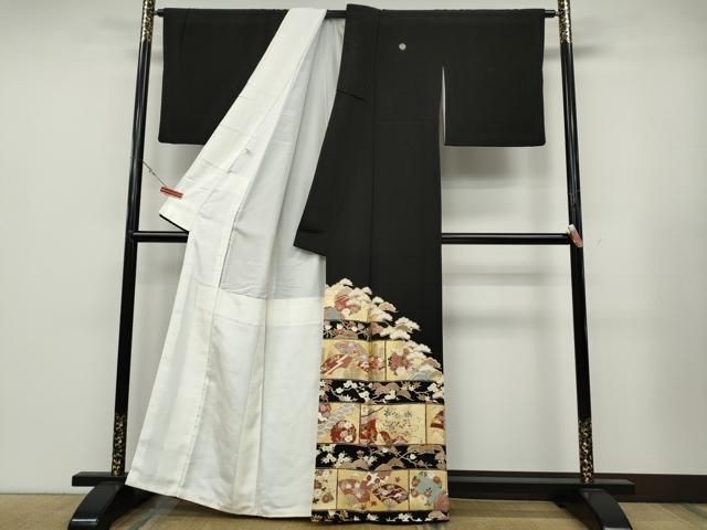 平和屋着物 豪華黒留袖 駒刺繍 几帳扇面花文 金彩 正絹 ut