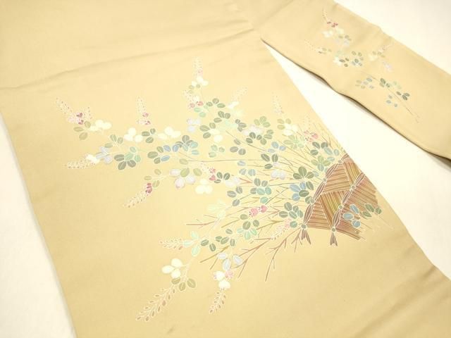 平和屋着物○塩瀬 九寸名古屋帯 友禅 作家物 籬草葉文 正絹 逸品