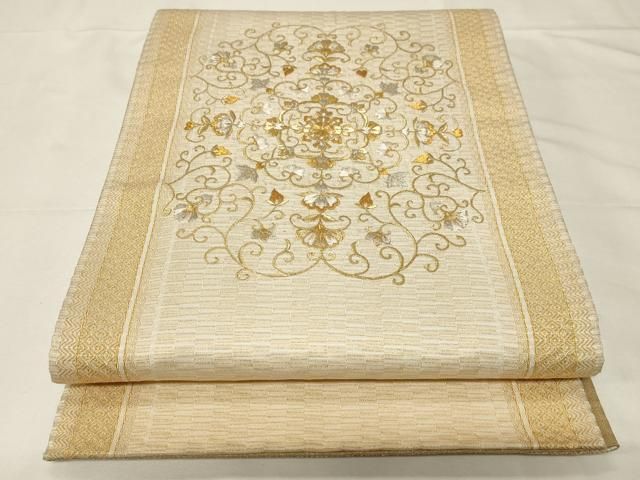 平和屋着物●ひなや工房　くむ・あむ・おる　伊豆蔵明彦　太鼓柄袋帯　総刺繍　正倉院　金銀糸　正絹　逸品　CABA2324dy 平和屋着物○ひなや工房 くむ・あむ・おる 伊豆蔵明彦 太鼓柄袋帯 総