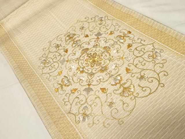 平和屋着物●ひなや工房　くむ・あむ・おる　伊豆蔵明彦　太鼓柄袋帯　総刺繍　正倉院　金銀糸　正絹　逸品　CABA2324dy 平和屋着物○ひなや工房 くむ・あむ・おる 伊豆蔵明彦 太鼓柄袋帯 総