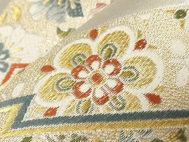 平和屋着物○六通柄袋帯 松皮菱正倉院華紋 金銀糸 正絹 逸品 未使用