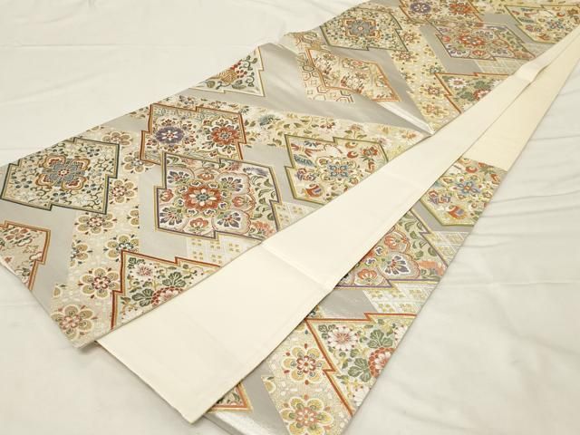 平和屋着物○六通柄袋帯 松皮菱正倉院華紋 金銀糸 正絹 逸品 未使用