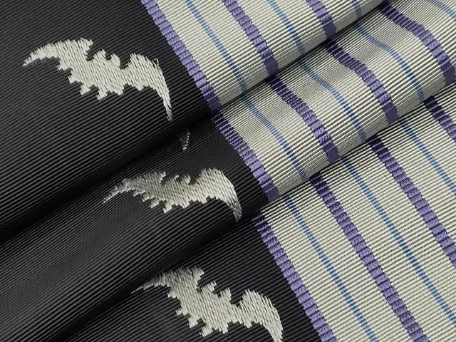 平和屋着物●本場筑前博多織 半幅帯 コウモリ 黒色 西村織物謹製 博多織金ラベル 証紙付き 正絹 dy