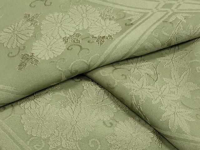 平和屋着物 上質な色無地 菱花唐草地紋 柳染色 正絹 gh