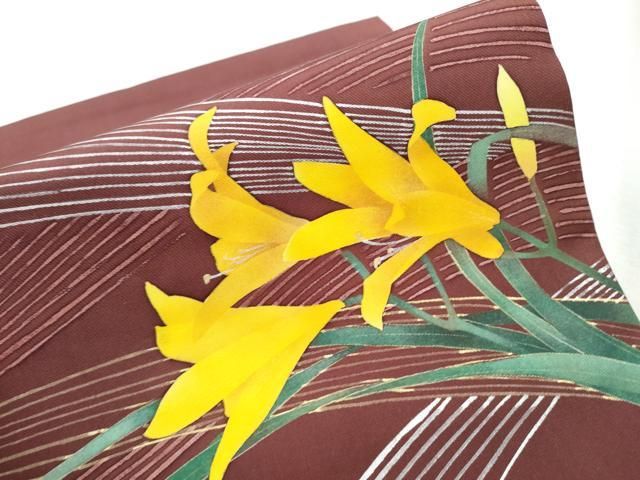 平和屋着物○塩瀬 つけ帯 手描き 草花文 金銀彩 正絹 逸品 CABA5000hy