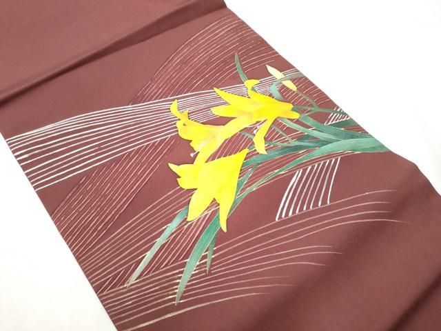 平和屋着物○塩瀬 つけ帯 手描き 草花文 金銀彩 正絹 逸品 CABA5000hy