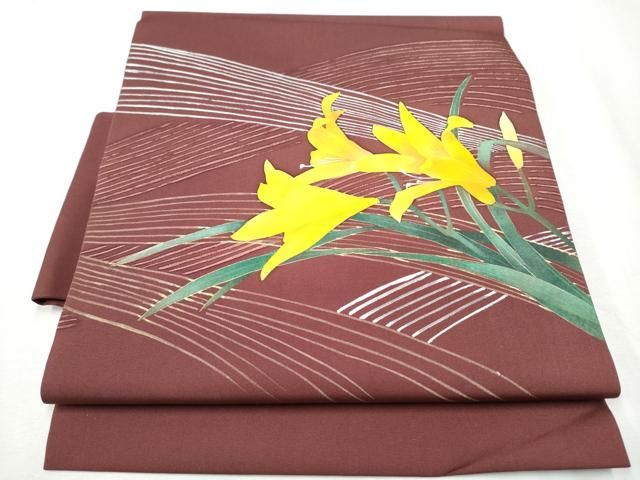 平和屋着物 塩瀬 つけ帯 手描き 草花文 金銀彩 正絹 hy