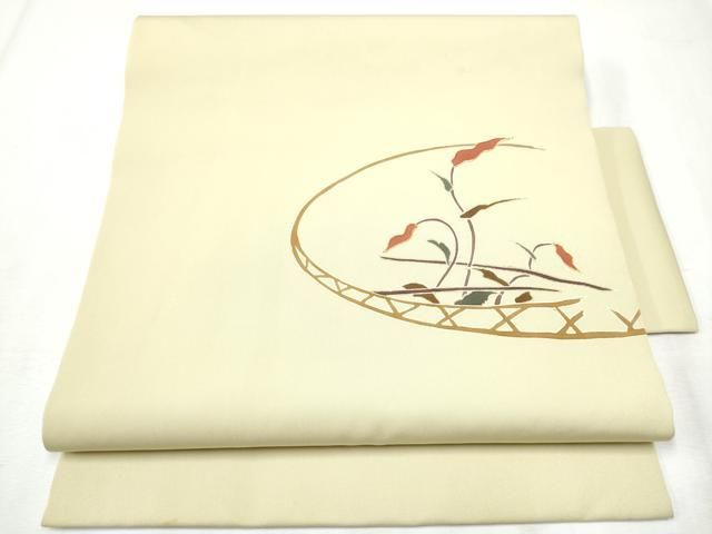 平和屋着物 塩瀬 つけ帯 駒刺繍 草花文 金彩 正絹 hy