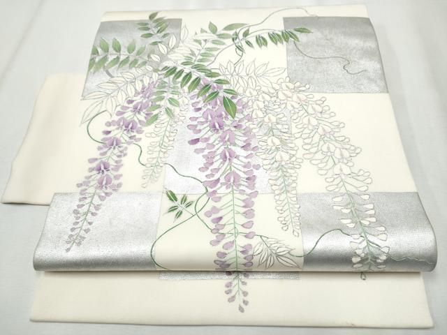 平和屋着物 塩瀬 つけ帯 藤花房 銀彩 正絹 hy