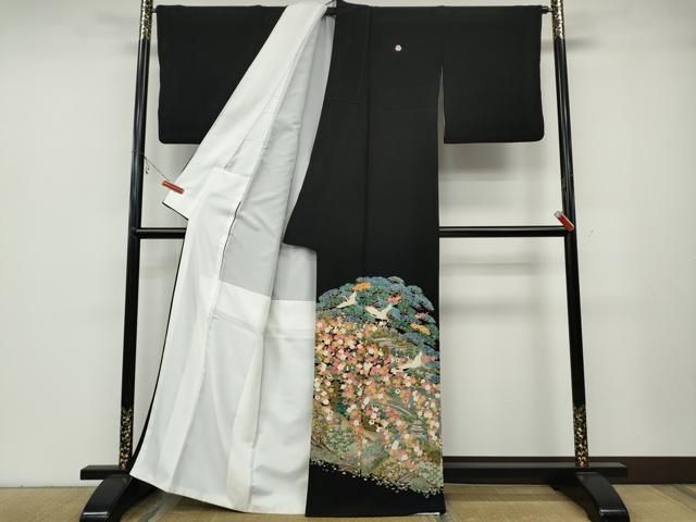 平和屋着物 豪華黒留袖 友禅 作家物 飛鶴風景草花文 正絹 ut