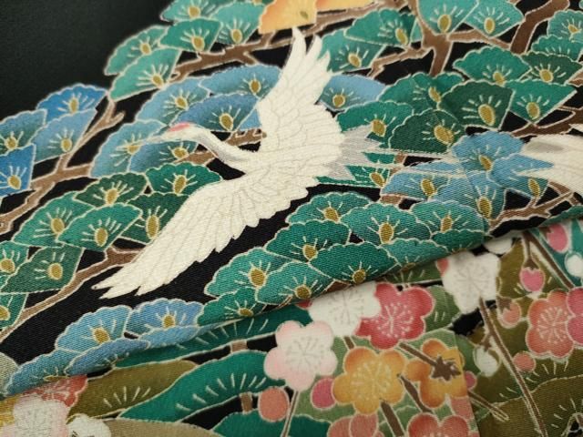  平和屋着物 豪華黒留袖 友禅 作家物 飛鶴風景草花文 正絹 ut 黒留袖 着物