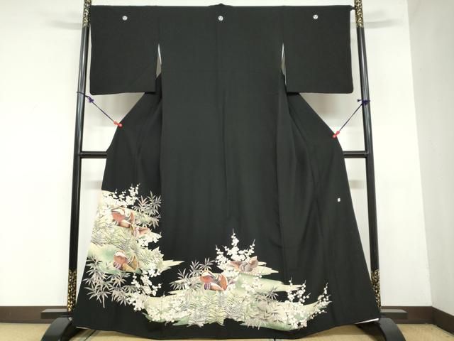 平和屋着物 豪華黒留袖 鴛鴦草花文 金彩 正絹 ud