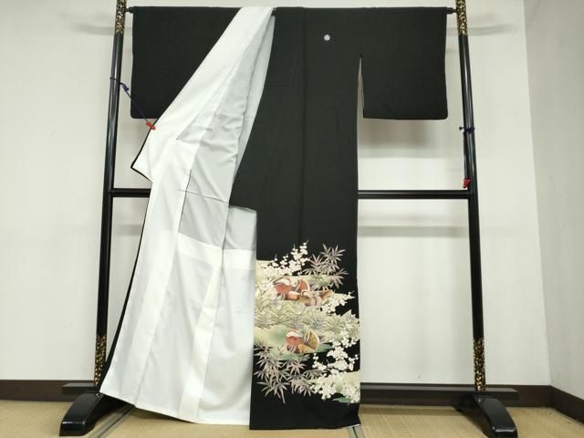 平和屋着物 豪華黒留袖 鴛鴦草花文 金彩 正絹 ud