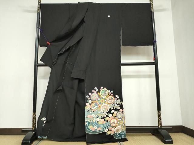 平和屋着物 豪華黒留袖 花鳥丸文 金彩 仮絵羽 正絹 ud