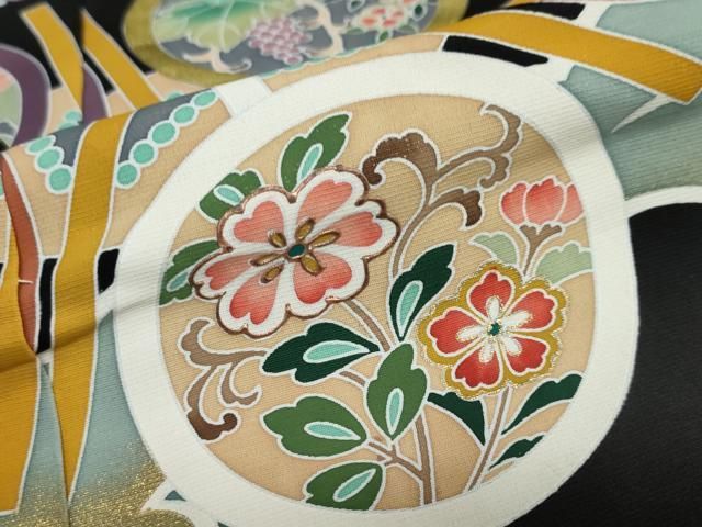 平和屋着物●豪華黒留袖　花鳥丸文　金彩　仮絵羽　正絹　逸品　未使用　DAAZ7236ud 平和屋着物○豪華黒留袖 花鳥丸文 金彩 仮絵羽 正絹 逸品 未使用