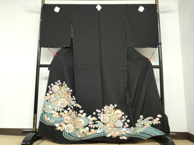 平和屋着物●豪華黒留袖　花鳥丸文　金彩　仮絵羽　正絹　逸品　未使用　DAAZ7236ud 平和屋着物○豪華黒留袖 花鳥丸文 金彩 仮絵羽 正絹 逸品 未使用