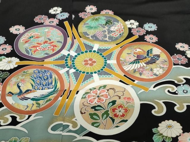 平和屋着物○豪華黒留袖 花鳥丸文 金彩 仮絵羽 正絹 逸品 未使用