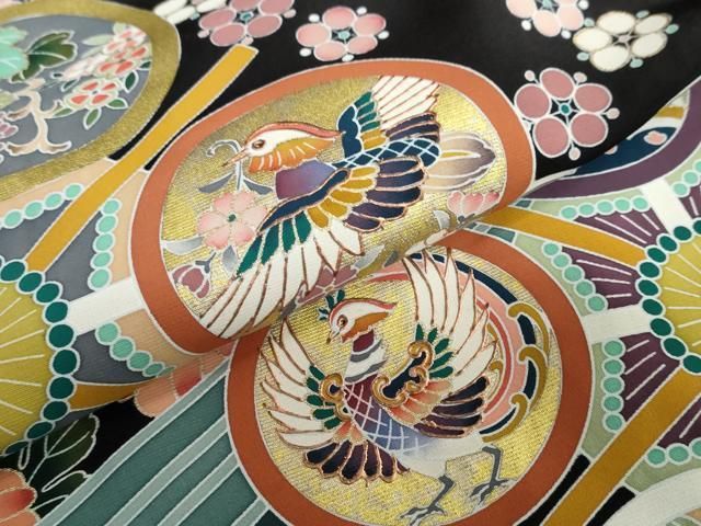 平和屋着物○豪華黒留袖 花鳥丸文 金彩 仮絵羽 正絹 逸品 未使用