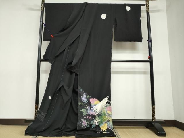 平和屋着物 豪華黒留袖 孔雀天女草花文 暈し染め 仮絵羽 正絹 ud