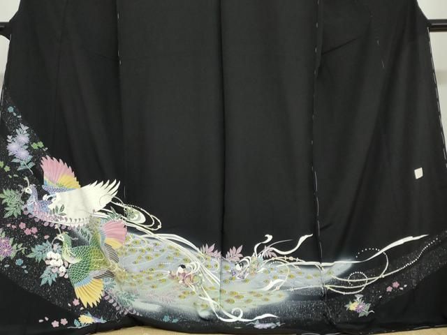  平和屋着物 豪華黒留袖 孔雀天女草花文 暈し染め 仮絵羽 正絹 ud 黒留袖 着物