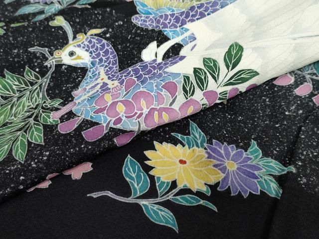 豪華黒留袖 孔雀天女草花文
