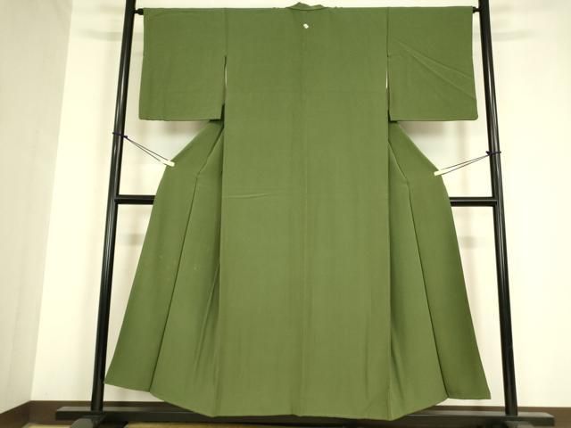 平和屋着物 上質な色無地 老竹色 正絹 az