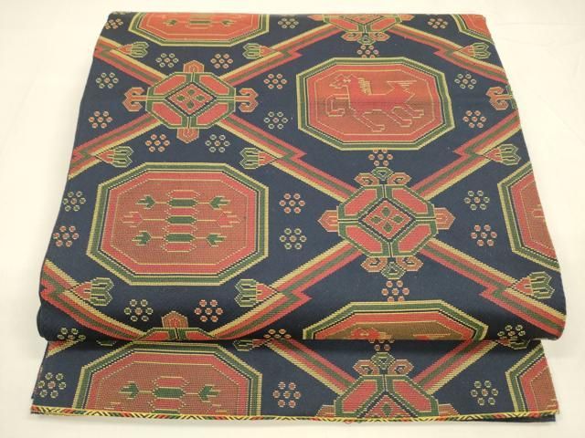 平和屋着物○六通柄 本袋帯 名物裂類綿文 正絹 逸品