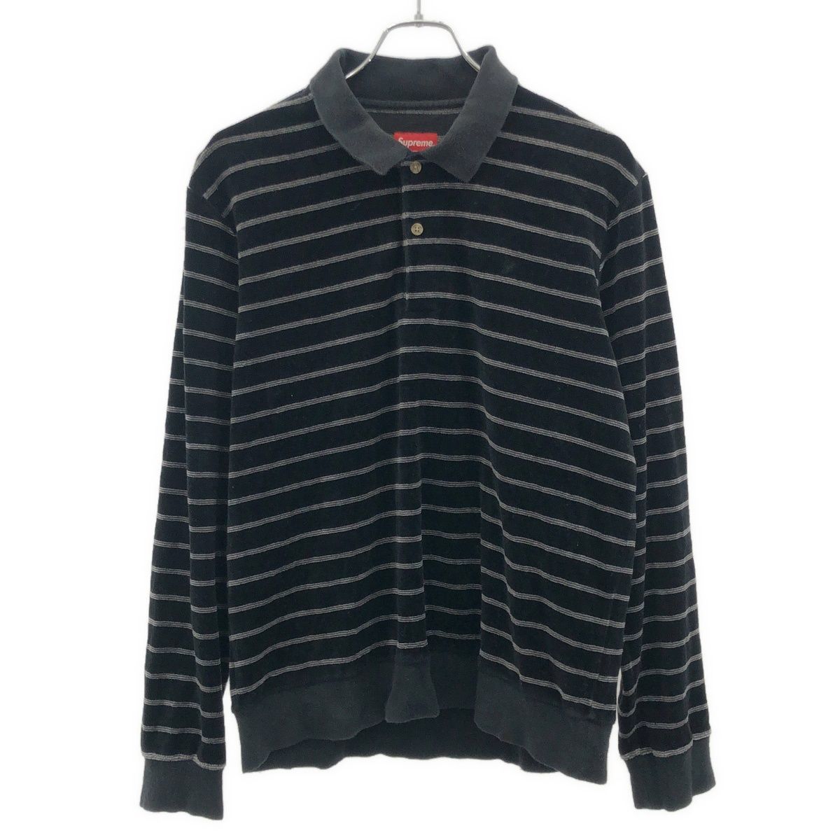 Supreme シュプリーム 16 AW Striped Velour L|S Polo ロングスリーブボーダーポロシャツ ブラック M