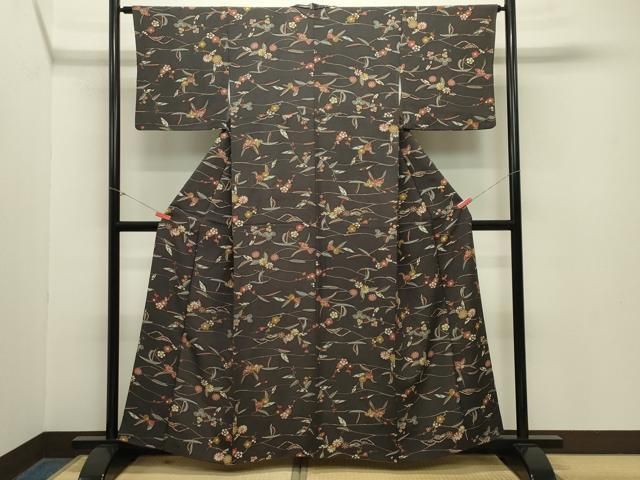 平和屋着物 上質な小紋 型染め 枝梅花文 正絹 gh