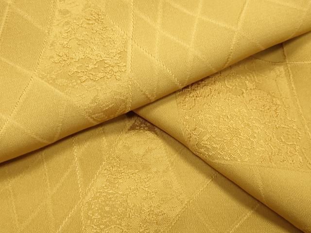 平和屋着物 上質な色無地 吉祥花唐草地紋 山吹茶色 正絹 gh