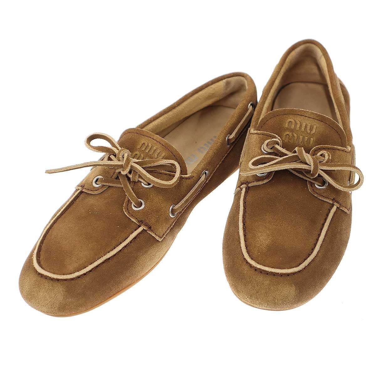 miu miu ミュウミュウ スエード ローファーシューズ ブラウン 36 1/2