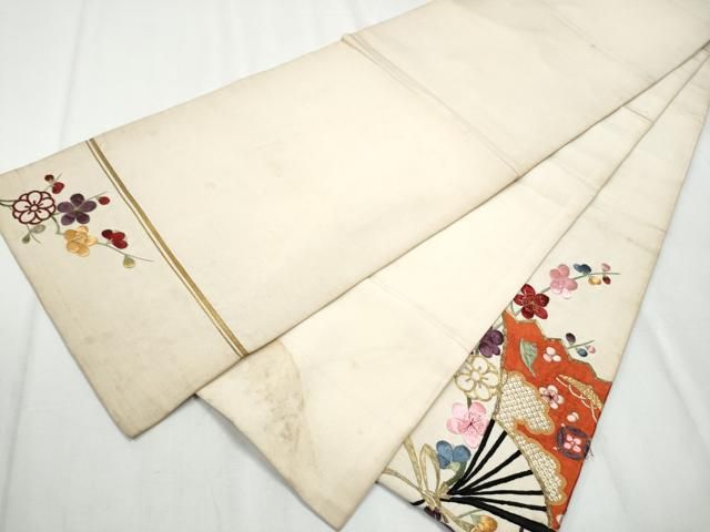 平和屋着物○アンティーク 大正ロマン 太鼓柄袋帯 総手刺繍 宝尽くし