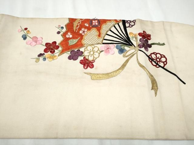 平和屋着物○アンティーク 大正ロマン 太鼓柄袋帯 総手刺繍 宝尽くし