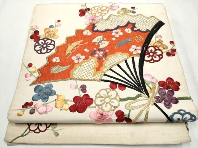 平和屋着物○アンティーク 大正ロマン 太鼓柄袋帯 総手刺繍 宝尽くし