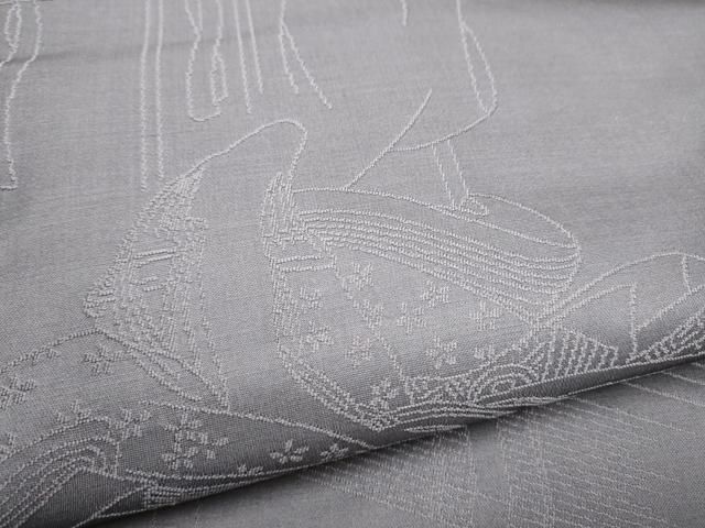 平和屋着物○両面 六通柄袋帯 月 蟹 横笛 舞葉文 金糸