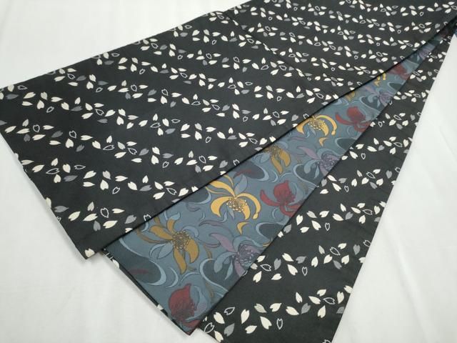 平和屋着物●両面　全通柄　京袋帯　舞花文　黒地　CABA5184hy 平和屋着物○両面 全通柄 京袋帯 舞花文 黒地 CABA5184hy