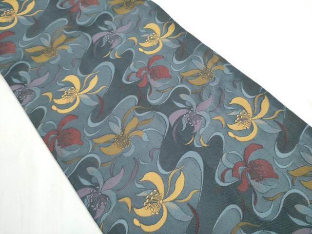 平和屋着物●両面　全通柄　京袋帯　舞花文　黒地　CABA5184hy 平和屋着物○両面 全通柄 京袋帯 舞花文 黒地 CABA5184hy