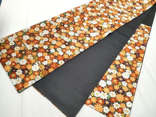 平和屋着物○西陣 河合美術織物謹製 六通柄袋帯 唐織 花唐草文 黒地