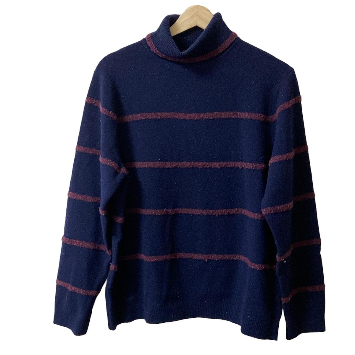 LANVIN COLLECTION ランバンコレクション 長袖セーター サイズL メンズ - ダークネイビー×ボルドー タートルネック|ボーダー