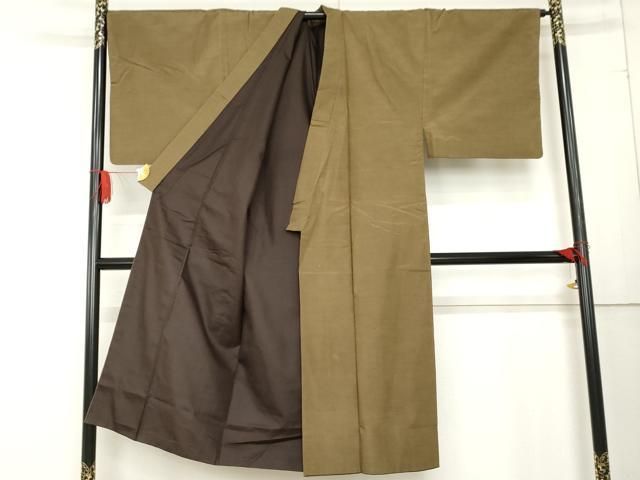 平和屋着物●男性 紬 アンサンブル 色無地 空五倍子色 正絹 cs