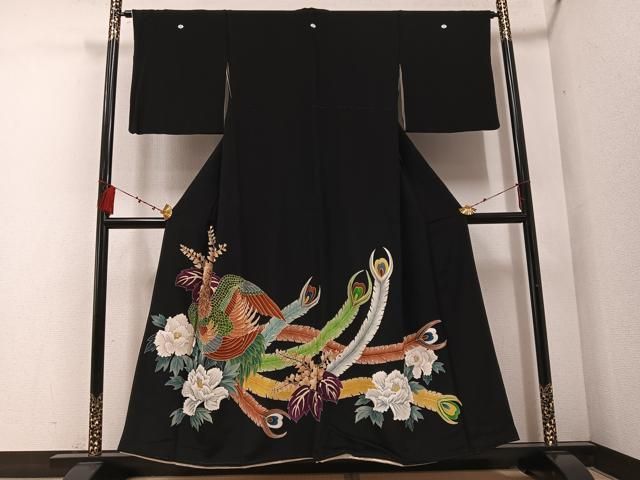 平和屋着物●豪華黒留袖 友禅 鳳凰 金彩 正絹 ph