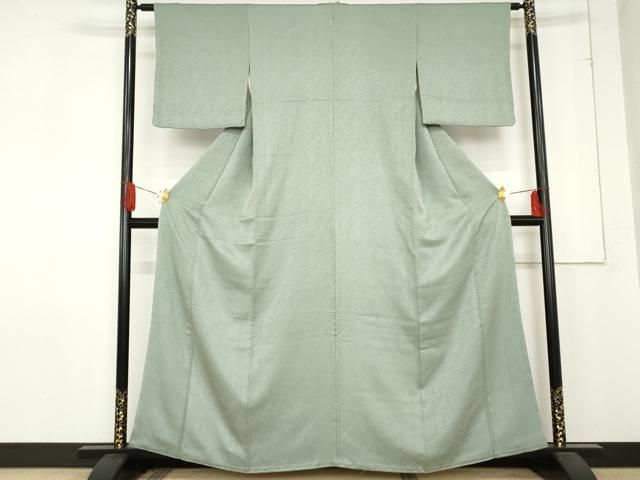 平和屋着物 上質な色無地 鹿の子地紋 山葵色 正絹 cs